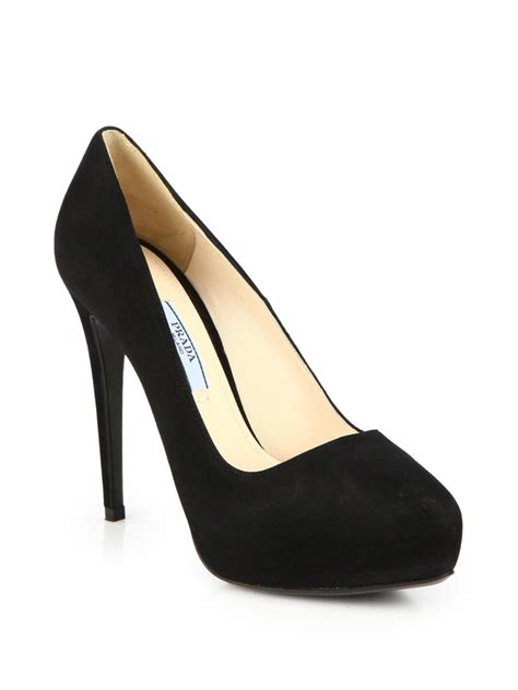 prada block heels black suede|prada high heel pumps.